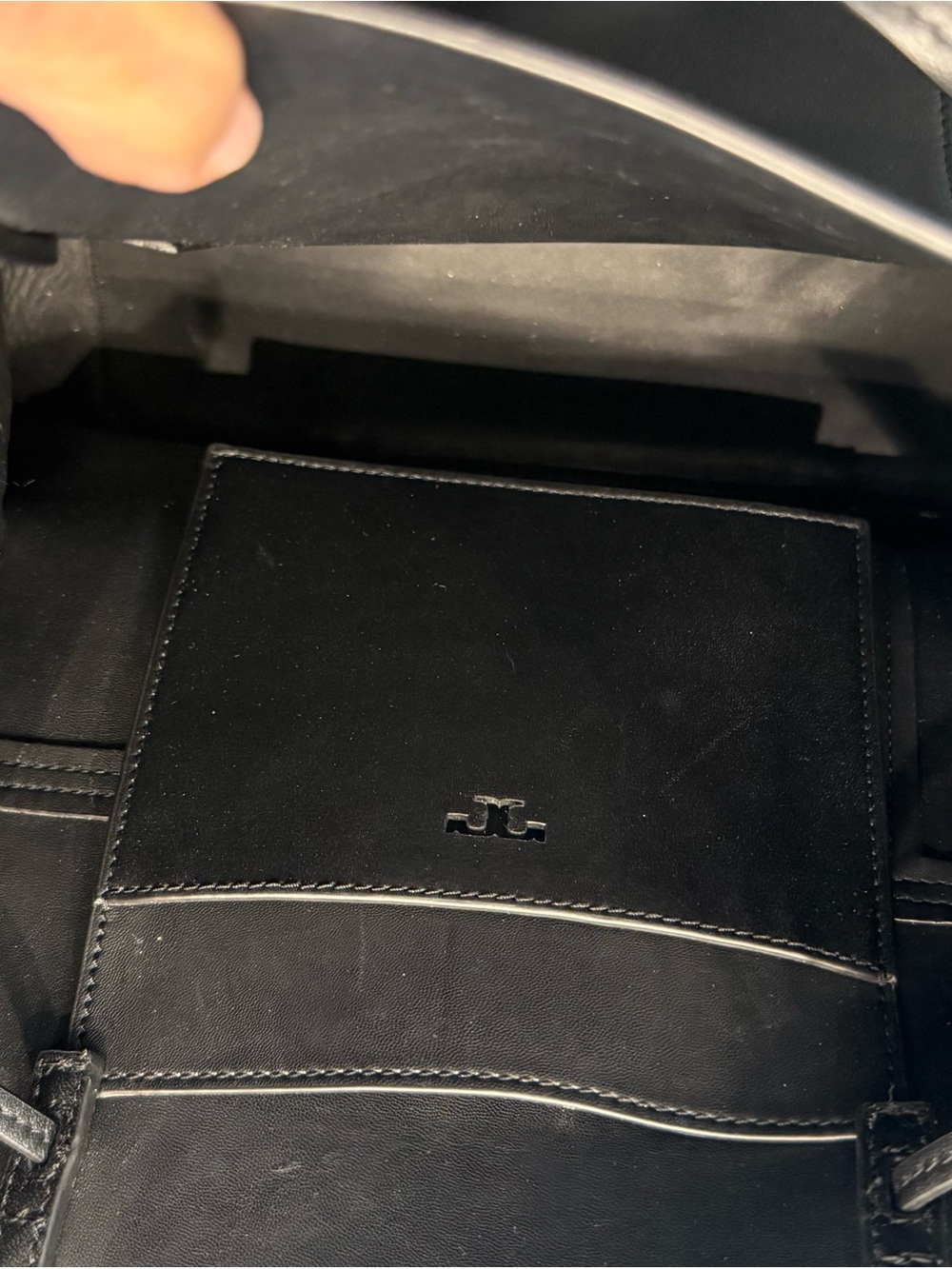 Tory Burch Black Leather Drawstring Tote with Top Handles - Picture 3 of 3